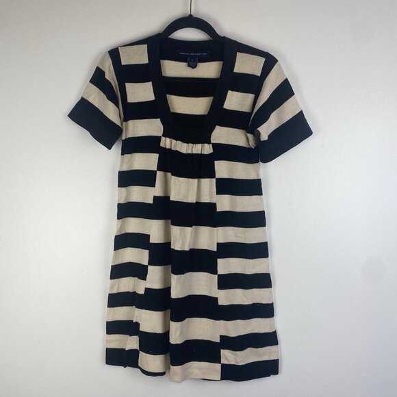 French Connection Women's Striped Tunic Size 4 Cream Black - Picture 1 of 7